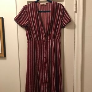 Red and White Striped Maxi Dress